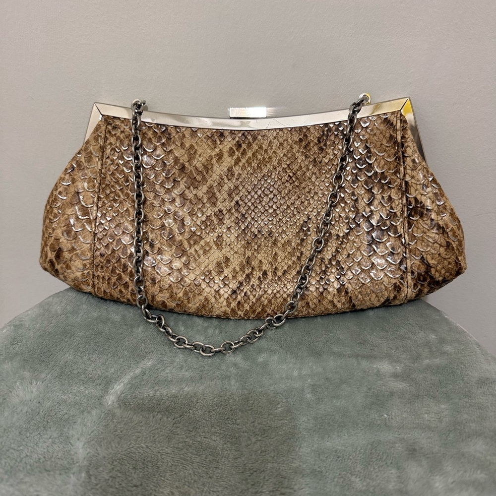 New York & Company Brown Snake Print Clutch